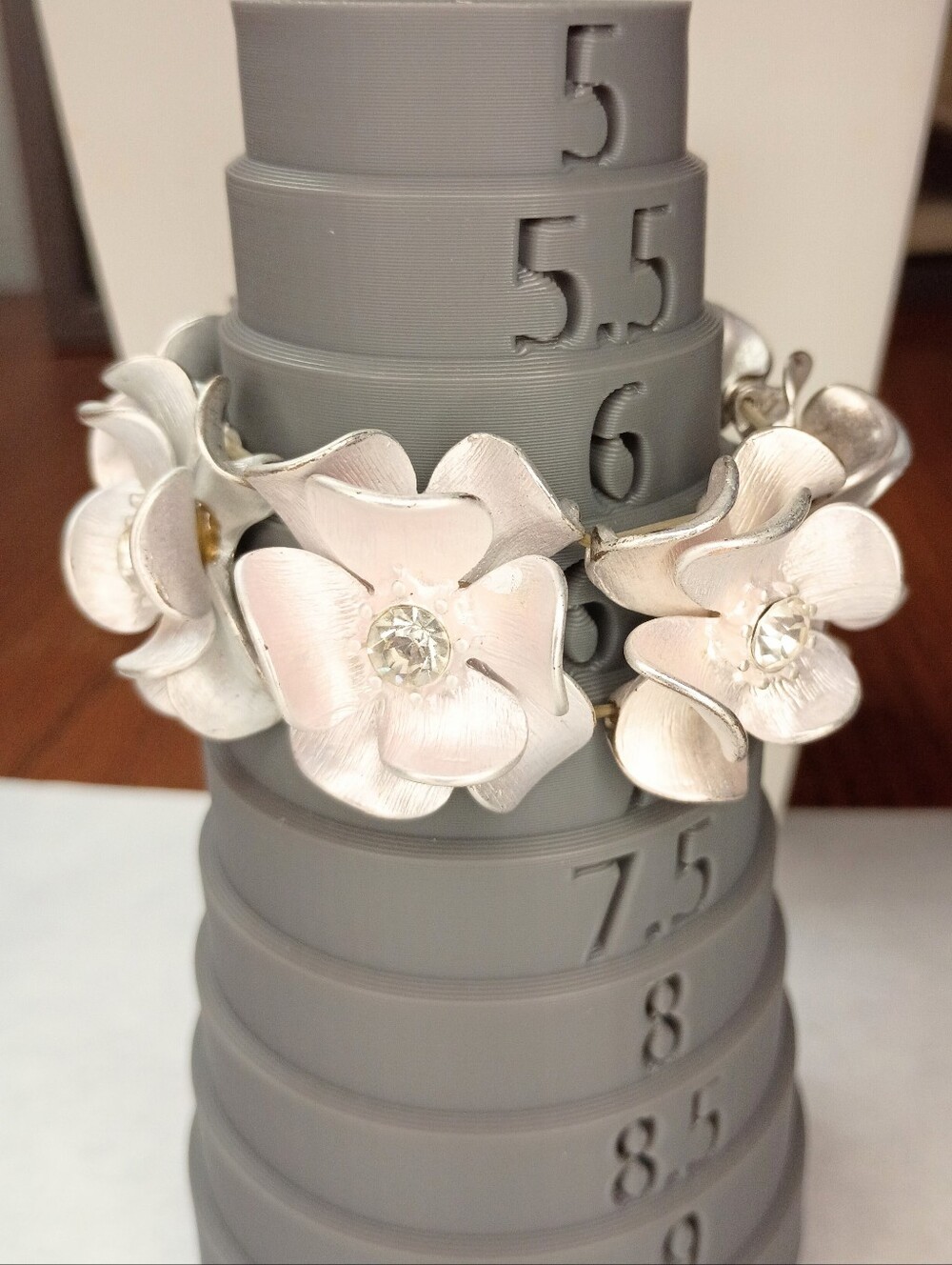 Silver Floral Stretch Bracelet with Clear Crystal Centers